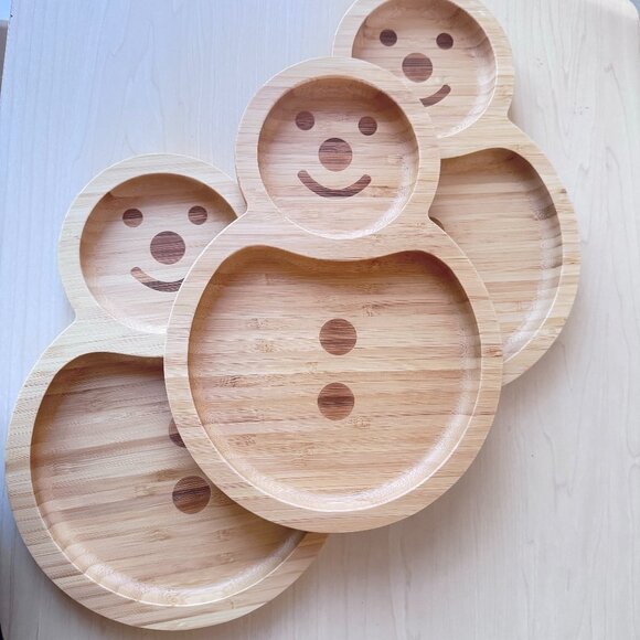 Eco-Friendly Bamboo Snowman Bowl Set of 3 Christmas Holiday Serving Platters - Picture 5 of 9